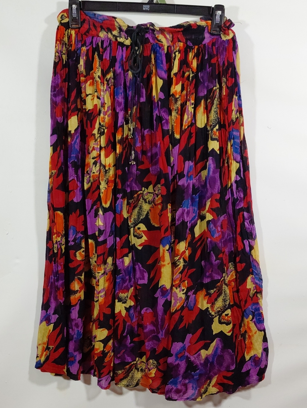 La Femme Multicolor Floral Drawstring Maxi Skirt - Purple, Red & Yellow Medium